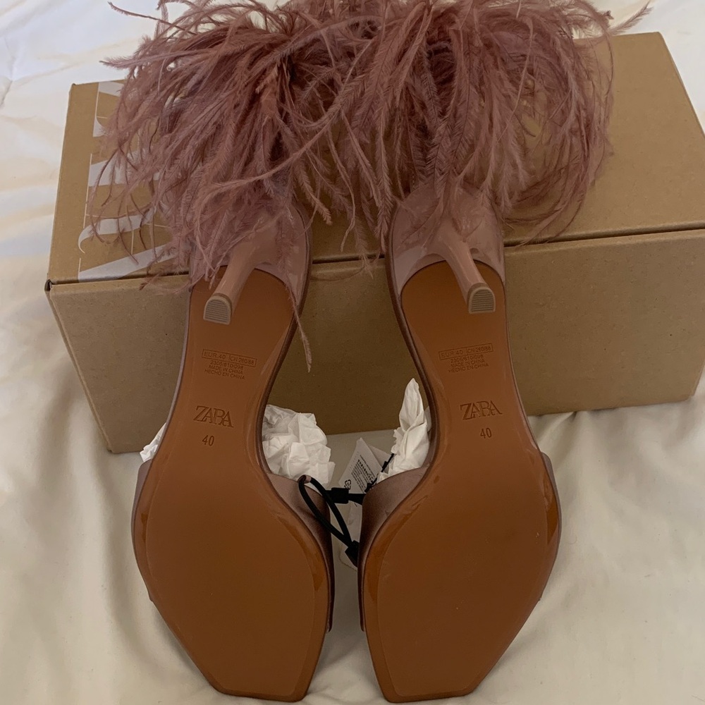 Zara Women's Mauve Feathered Heels - Picture 4 of 4